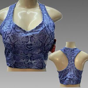 Puma XL Blue Animal Print Logo Drycel V-Neck Removable Pads Racerback Sports Bra